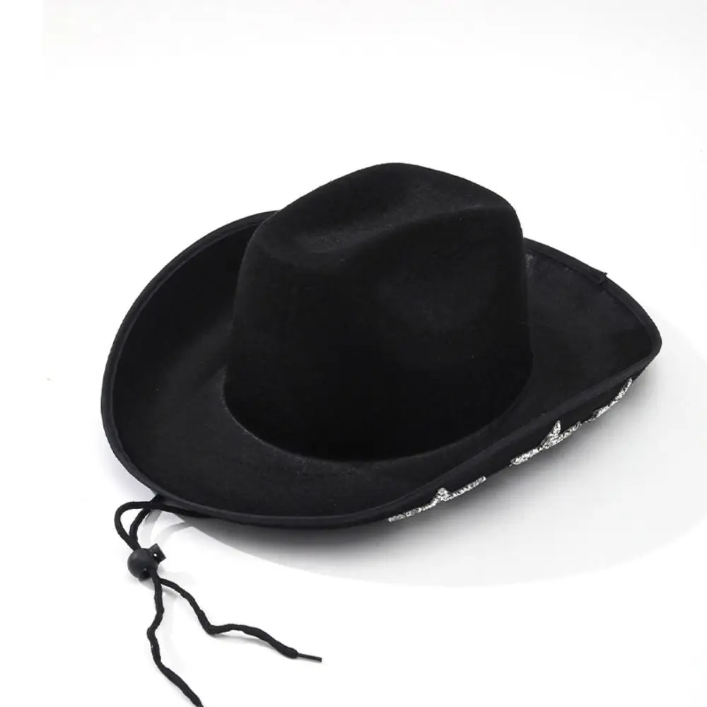 Shiny Western Cowboy Hat Wide Brim Ethnic Style Rhinestone Star Jazz Hat Star Glitter Sunscreen Top Hat Costume Accessories