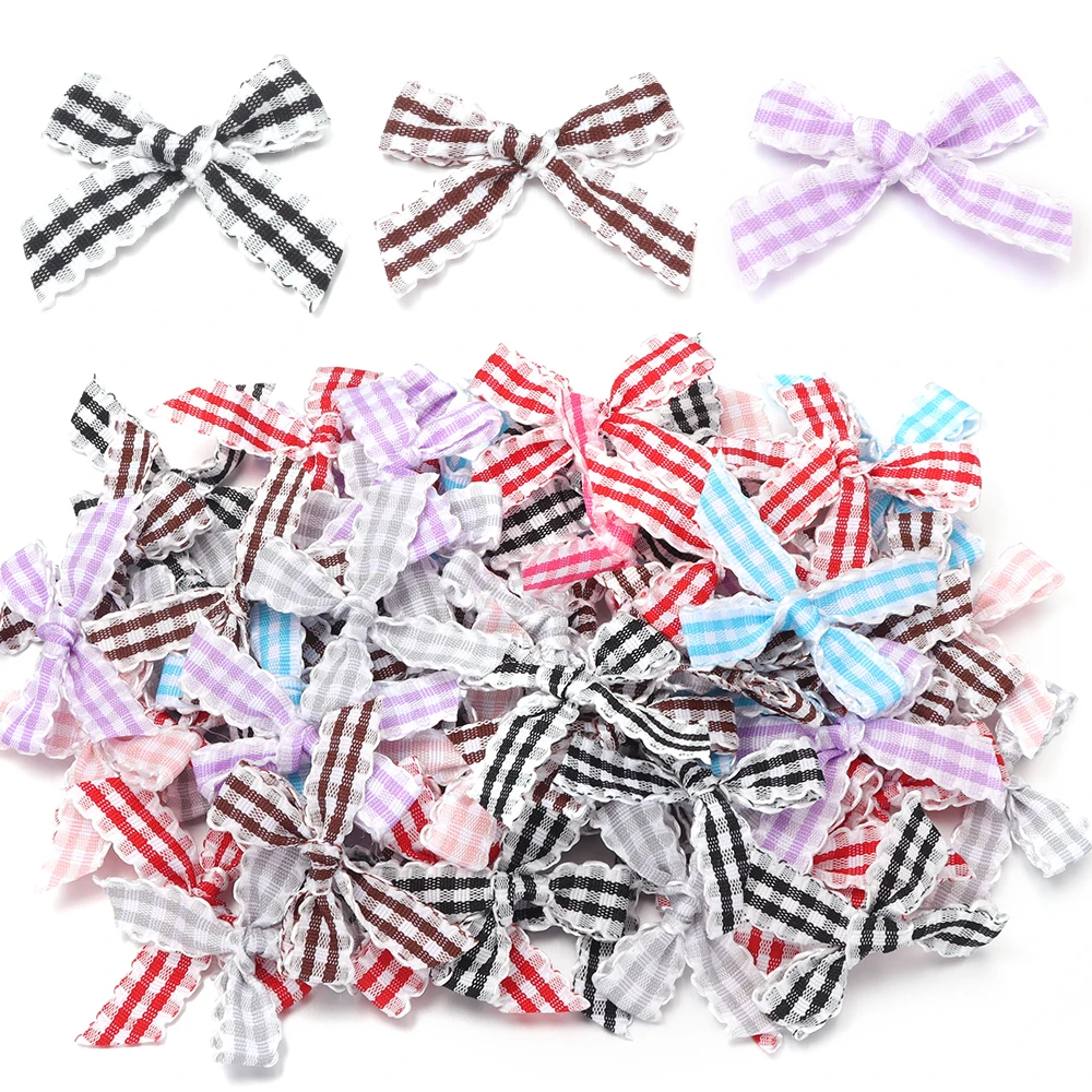 20pcs/lot 4X4.5cm Plaid Ribbon Bows Wavy Edge Polyester Bowknots For DIY Hair Accessories Gift Wrapping Jewelry Making Supplies