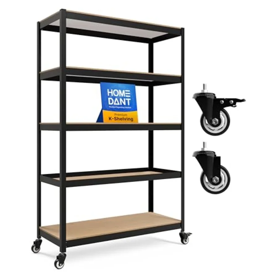 

48.1" 5-Tier Metal Rolling Cart Shelf Rack Casters Heavy Duty Laminated Wheel Shelving Unit Adjustable Utility Storage Shelves