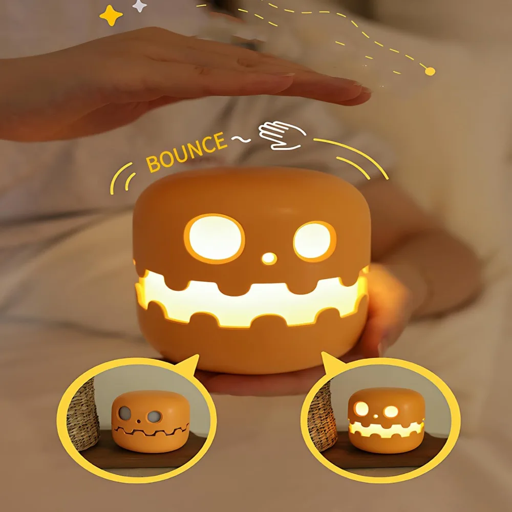 Halloween Ghost Pumpkin Lights Rechargeable Orange LED Nightlights With Timer Function With Smiling Face Nightstand Lamp