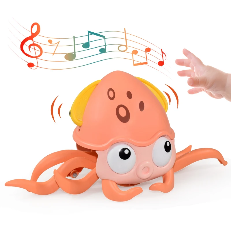 Crawling Crab Baby Toys with Music LED Light Up Musical Toys for Toddler Automatically Avoid Obstacles Interactive Toys for Kids