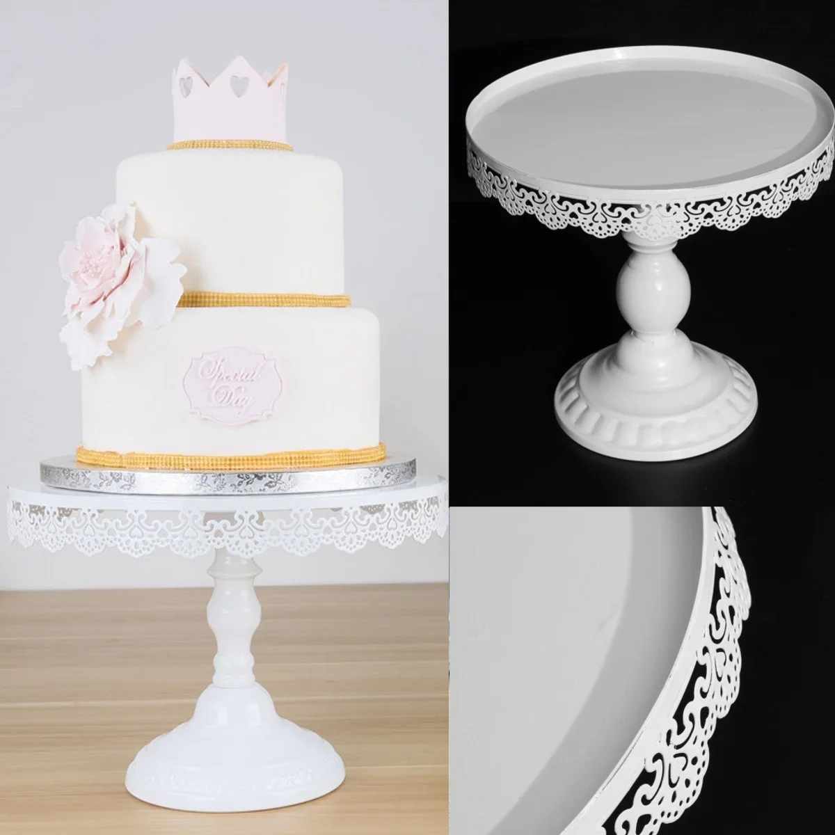 

Exquisite White Round Cake Dessert Stand Wedding Party Display Diameter: 20cm/25cm/30cm