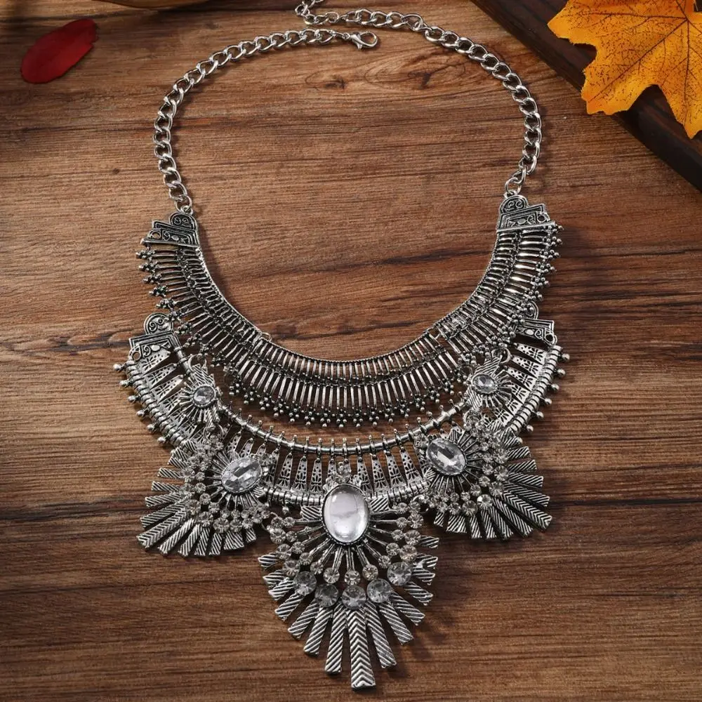 

Vintage Rhinestone Exaggerated Necklace Tassel Exquisite Ethnic Style Jewelry Neck Jewelry Alloy Bohemian Style Necklace Women