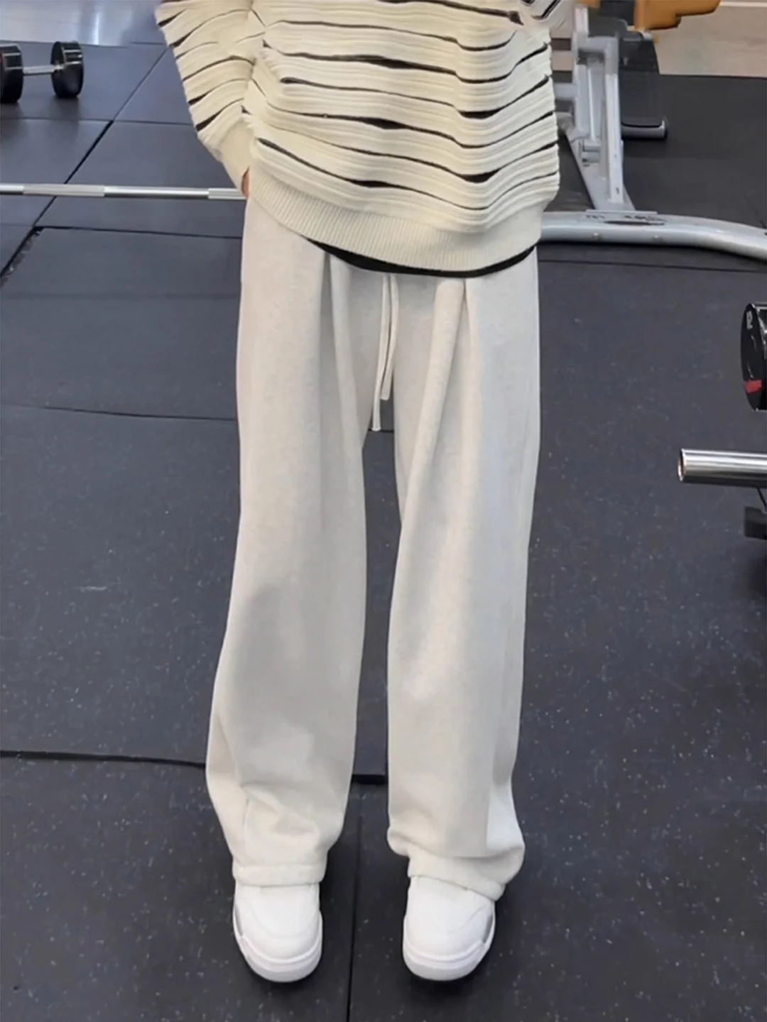 

Men's Casual Straight Leg Pants Thiened Fce Sports Trousers Autumn Winter Warm Loose Fit mid Waist Casual Trousers