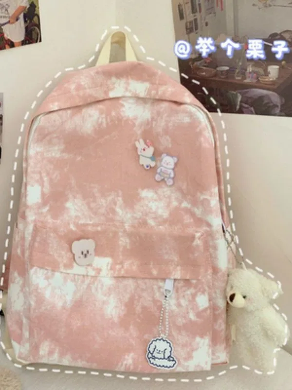 College Student Forest Style Versatile Retro Tie Dye Canvas Backpack Ins Japanese Junior High School Backpack