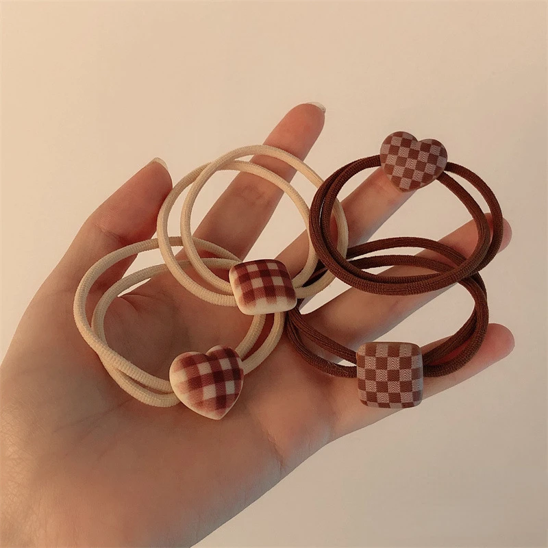 

Colorful Heart Square Elasticity Hair Ties Scrunchies For Women Girls Ponytail Holder Resin Hair Rings Hair Rope Accessories