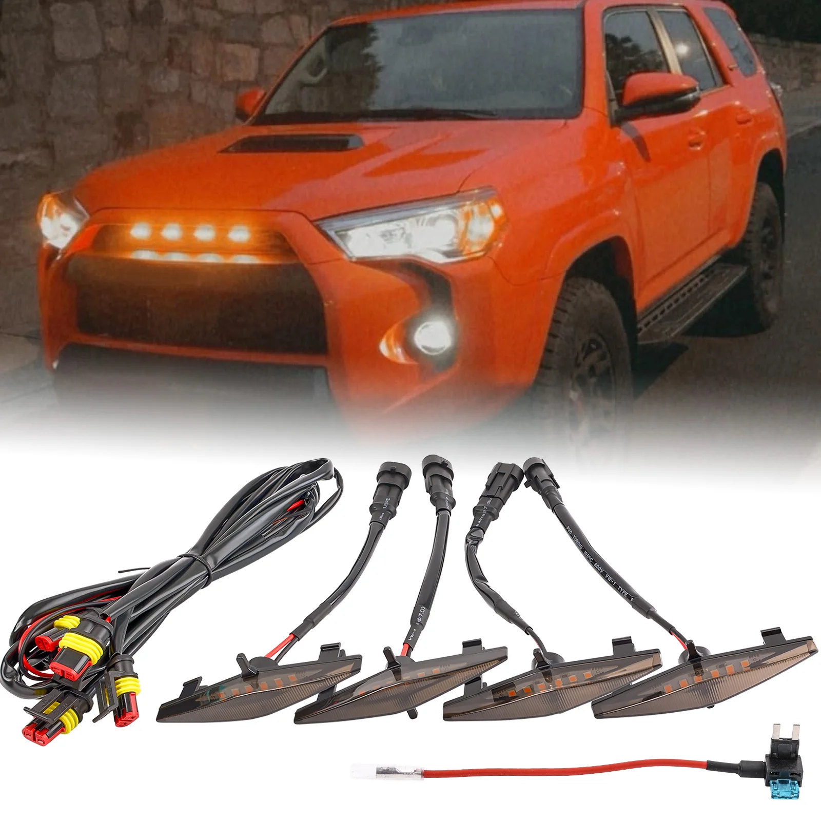 4x Front Grill Lights For 2014-2023 Toyota 4Runner TRD Pro Grille Including SR5 TRD Off-Road Limited TRO Pro Models Raptor Style