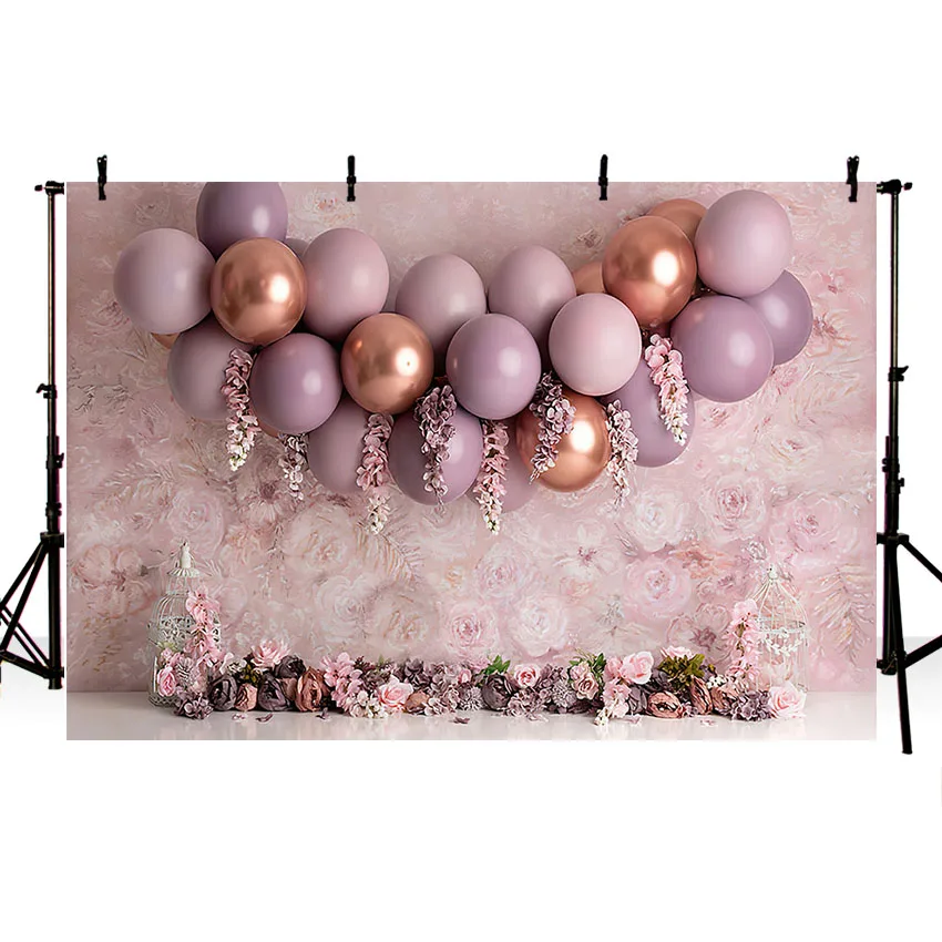 Mehofond Photography Background Purple Flower Garden Balloon Girl Birthday Party Cake Smash Portrait Decor Backdrop Photo Studio