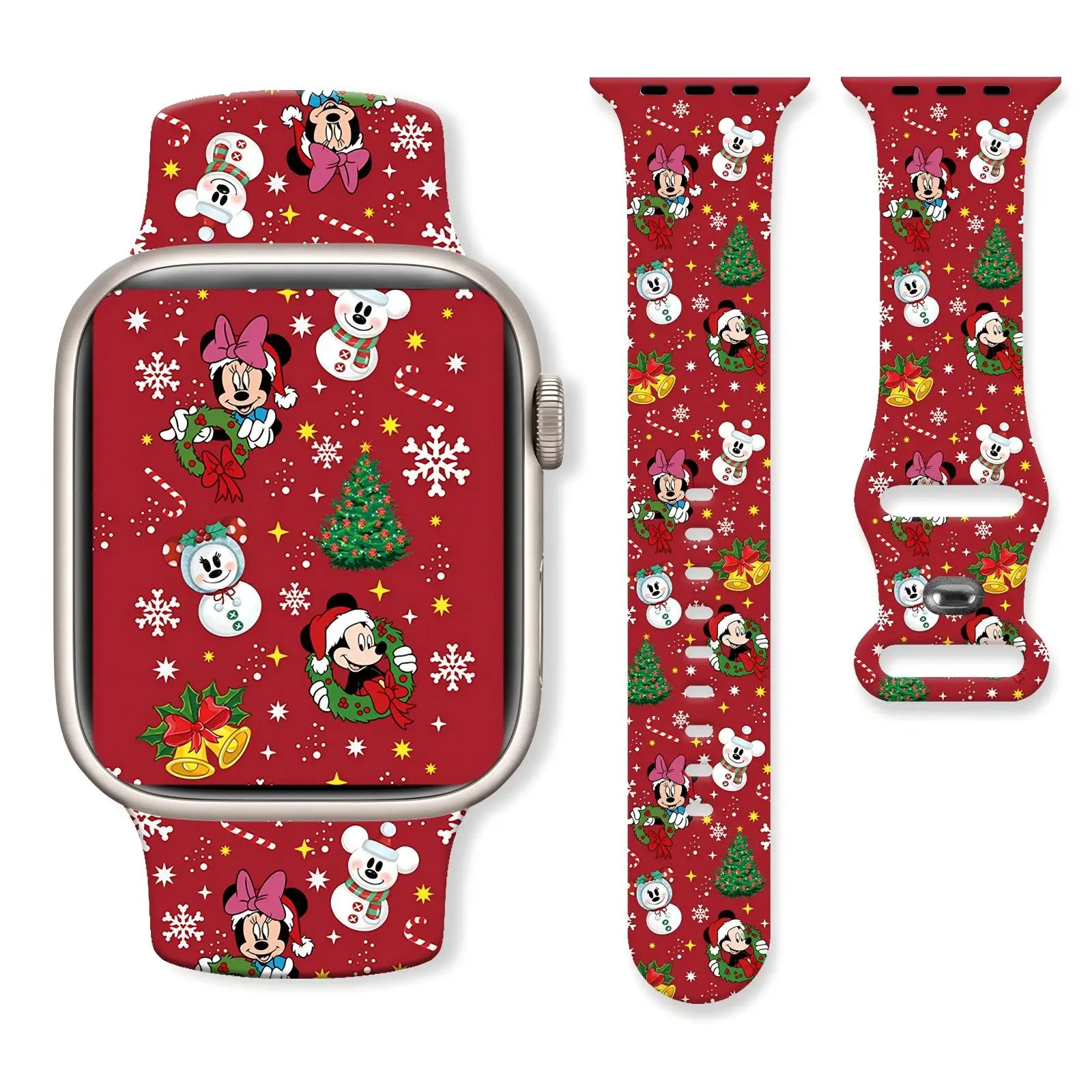 

Disney Christmas Series Joyful Mickey Print Band for Apple Watch 11/10/9/SE, Soft Silicone Replacement Watchband 45mm/44mm/42mm