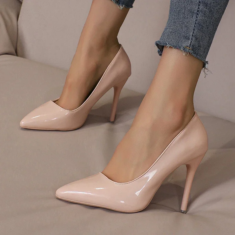 Damen High Heels, Sexy Feine Absatzpumps, Modische Party-Schuhe, Übergröße 44, Spitze Zehe, Lackleder Abendschuhe