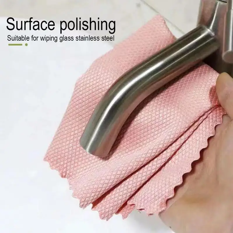 5pcs Home Cleaning Towel Kitchen Anti-Grease Wiping Rags Absorbable Fish Scale Wipe Cloth Glass Window Dish Cleaning Cloth