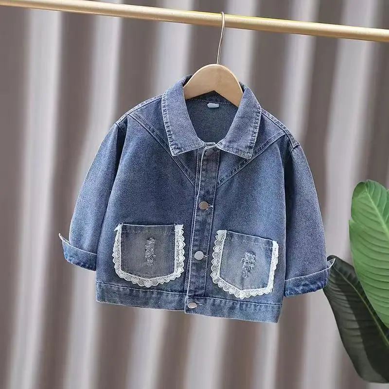 

Весенняя джинсовая куртка для девочек, модная детская джинсовая верхняя одежда, детская одежда, весенне-осенняя куртка для девочек.