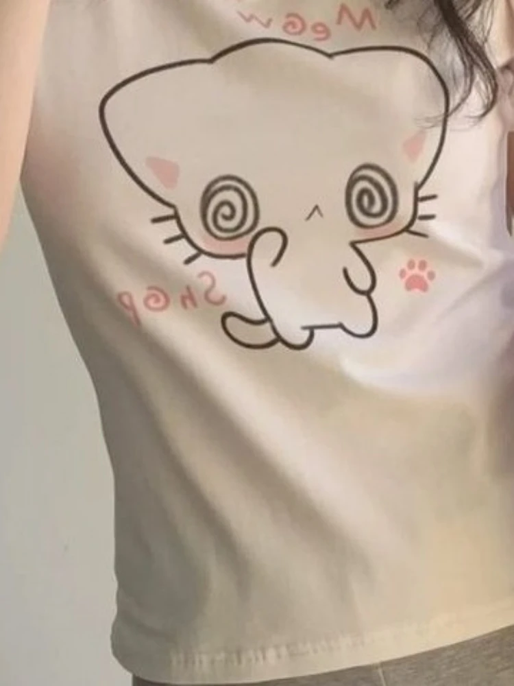 الصيف Harajuku خمر الكرتون طباعة تي شيرت Preppy نمط الأبيض Y2k الجمالية بلايز عادية المرأة الجرونج Kawaii لطيف القمم