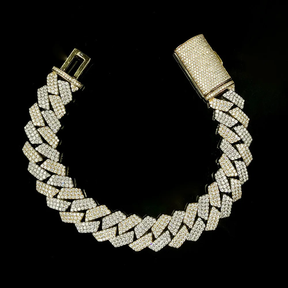 

925 Silver/14k Gold 6mm/12mm/13mm Vvs d Color Hand Set Iced Moissanite Prong Hip Hop Cuban Link Chain Custom Bracelet