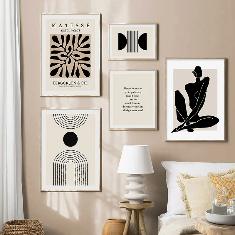 مجردة ماتيس الجدار ملصق الجسم خط الأزهار بوهو الملصقات قماش لوحات جدار الفن طباعة صورة لغرفة المعيشة ديكور