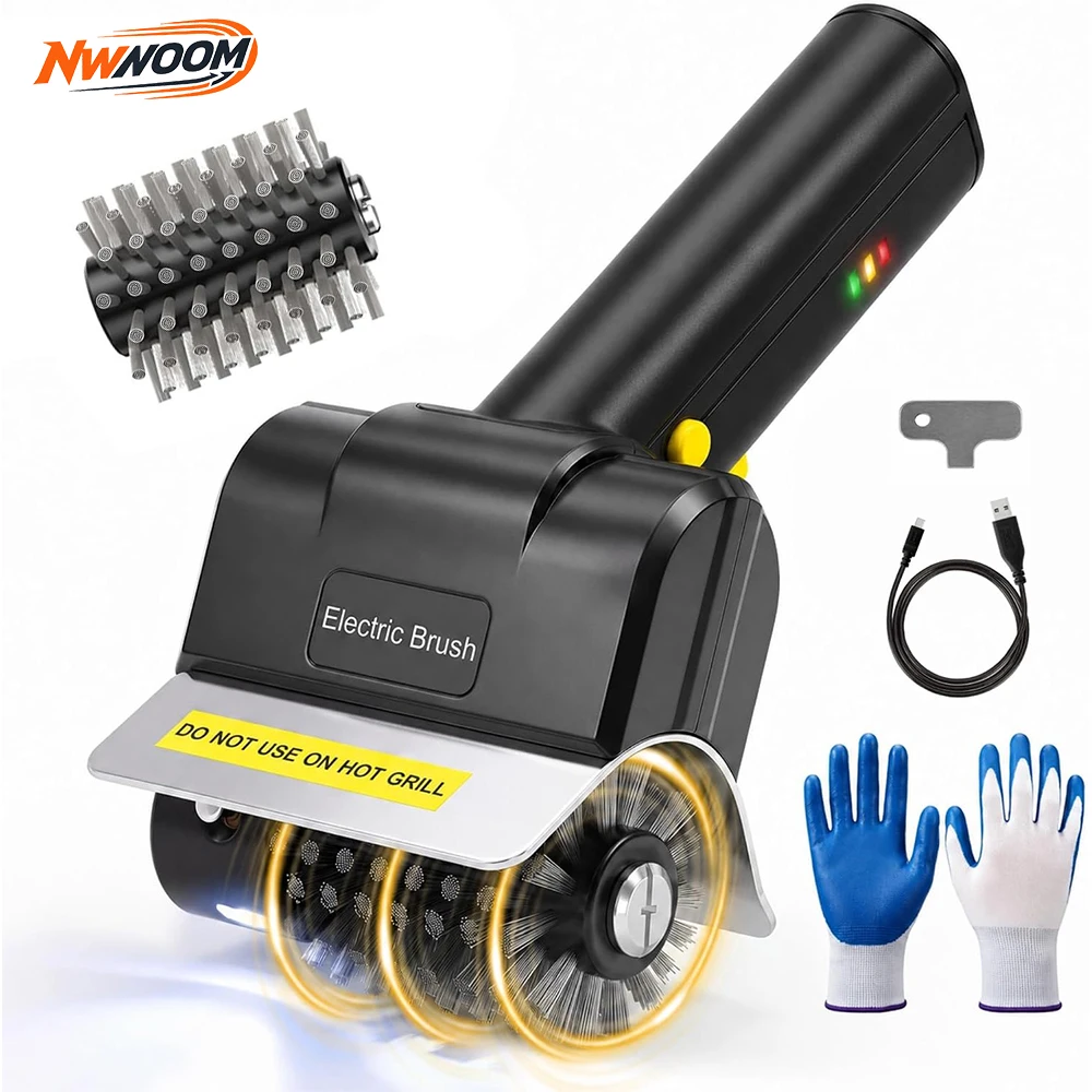 Cordless Electric BBQ Grill Brush, Rechargeable Grill Scrubber,Built-in LED Lamp,Dual Safety Lock,304 Stainless Steel Brush Head