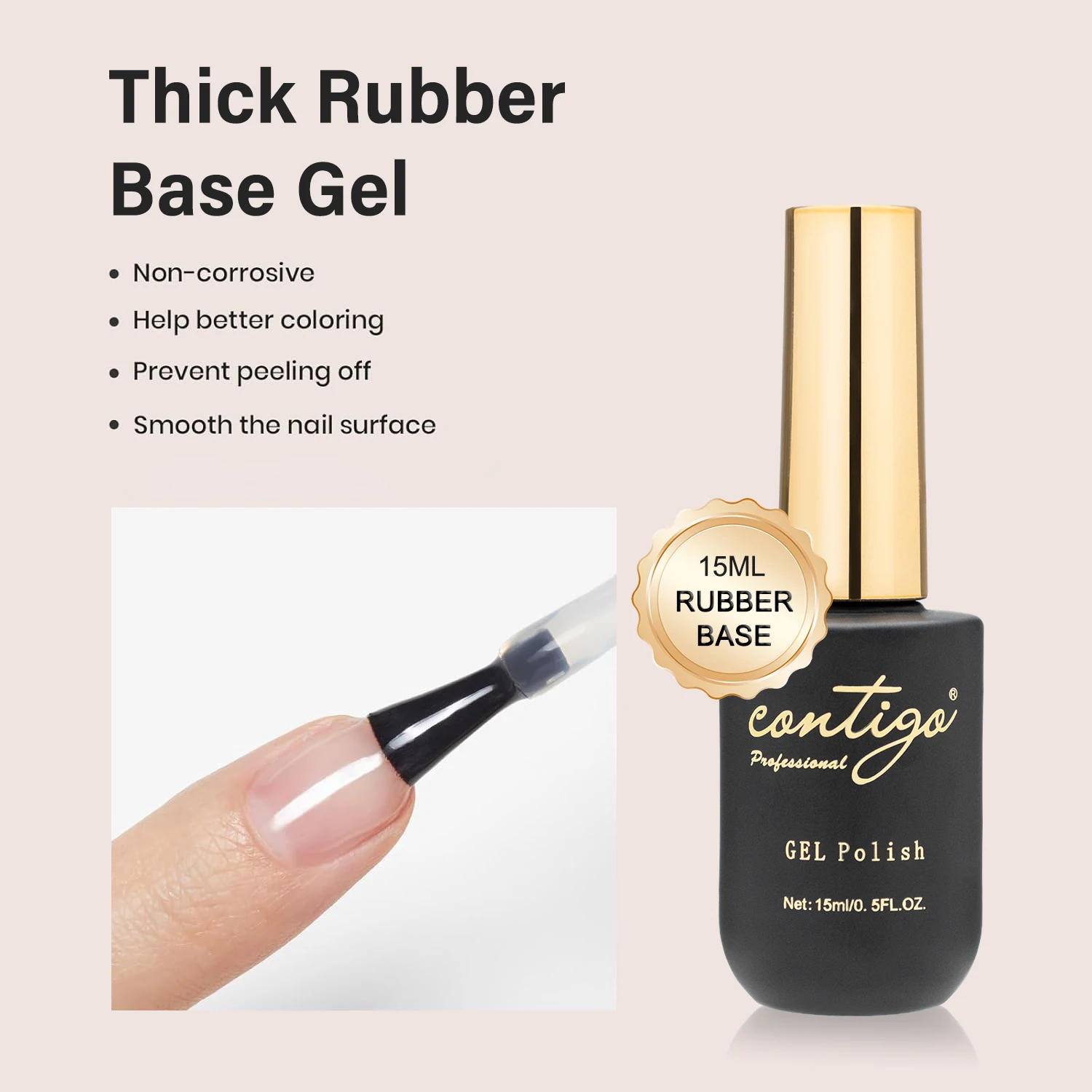 CONTIGO Sterke rubberen basisgel 15 ml Semi-permanente uv-led Glanzend Geen veeg Top Manicure Nagelbasislaag y Toplaag voor gelvernis