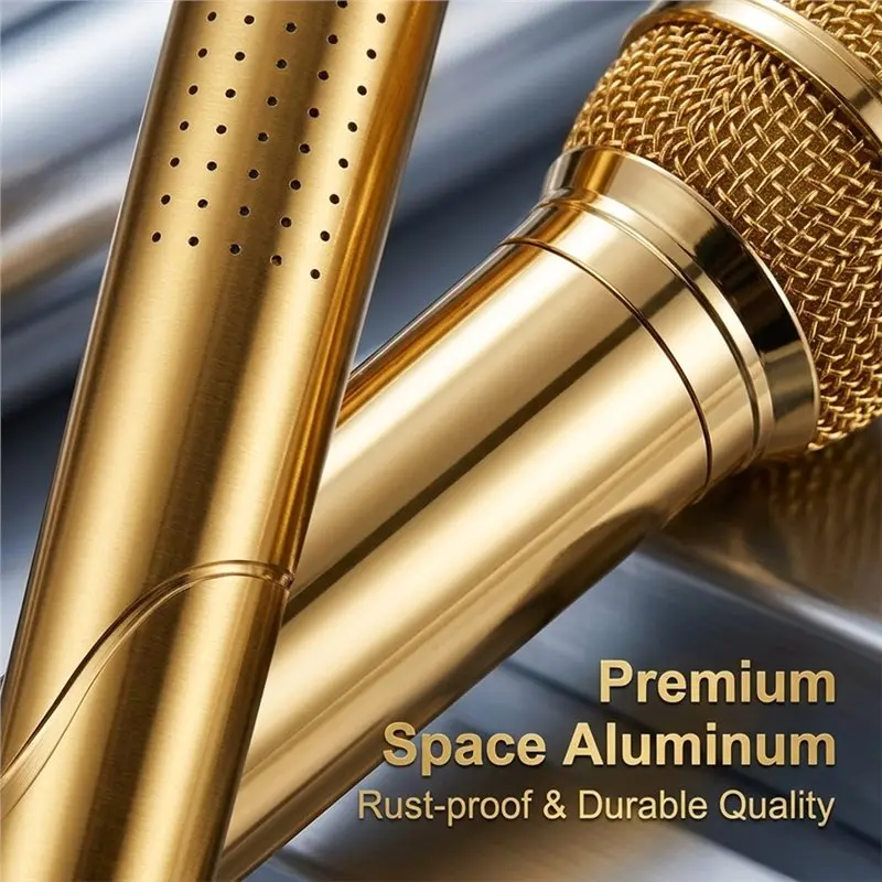 A04G-Aluminum Microphone Shower Head For Creative Gold High Pressure Handheld Showerhead Space Bathroom Rainfall Spray Nozzle