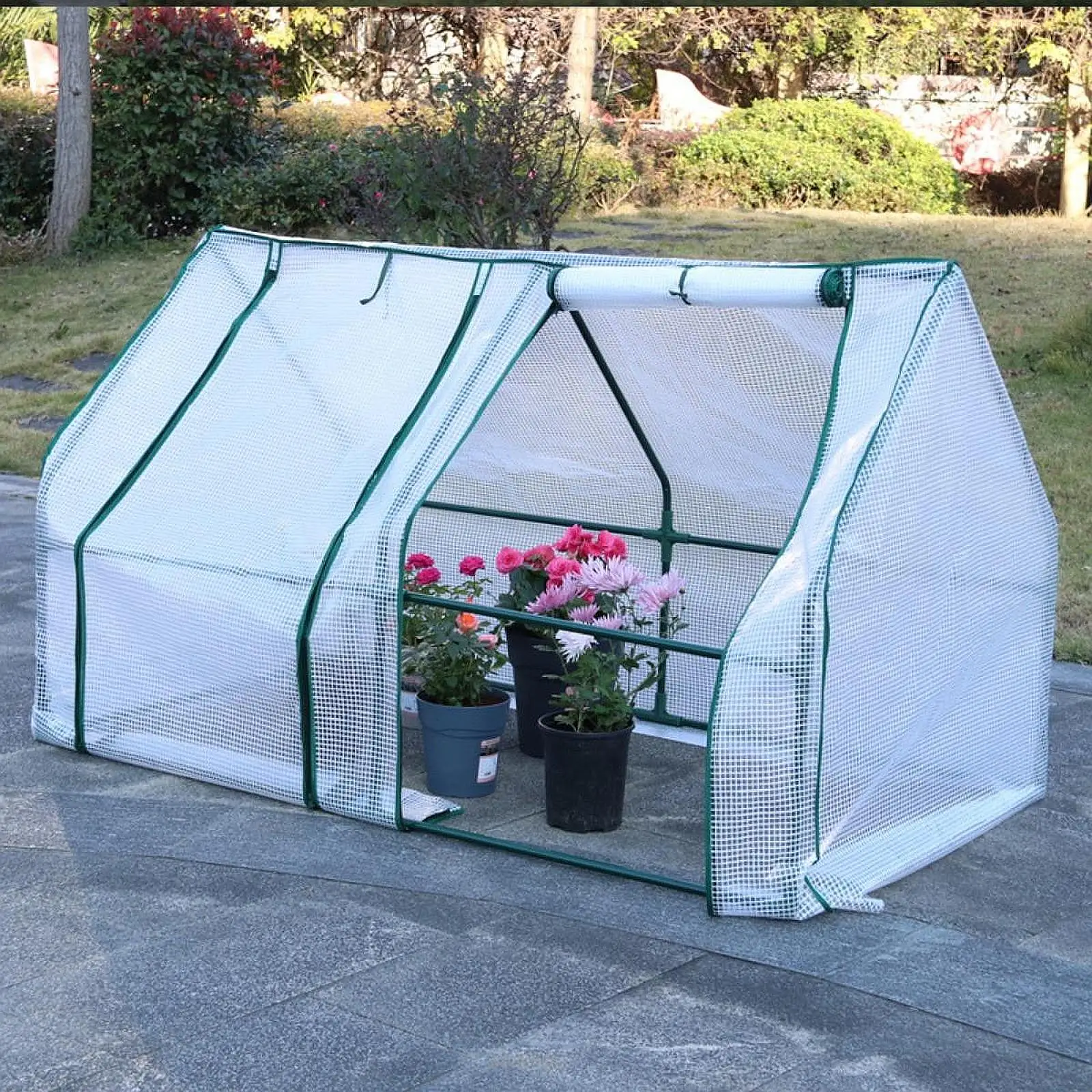 Mini Greenhouse with Roll Up Zippered Door Portable Greenhouse Tent Plant Protection for Outdoor Garden Courtyard Balcony Deck