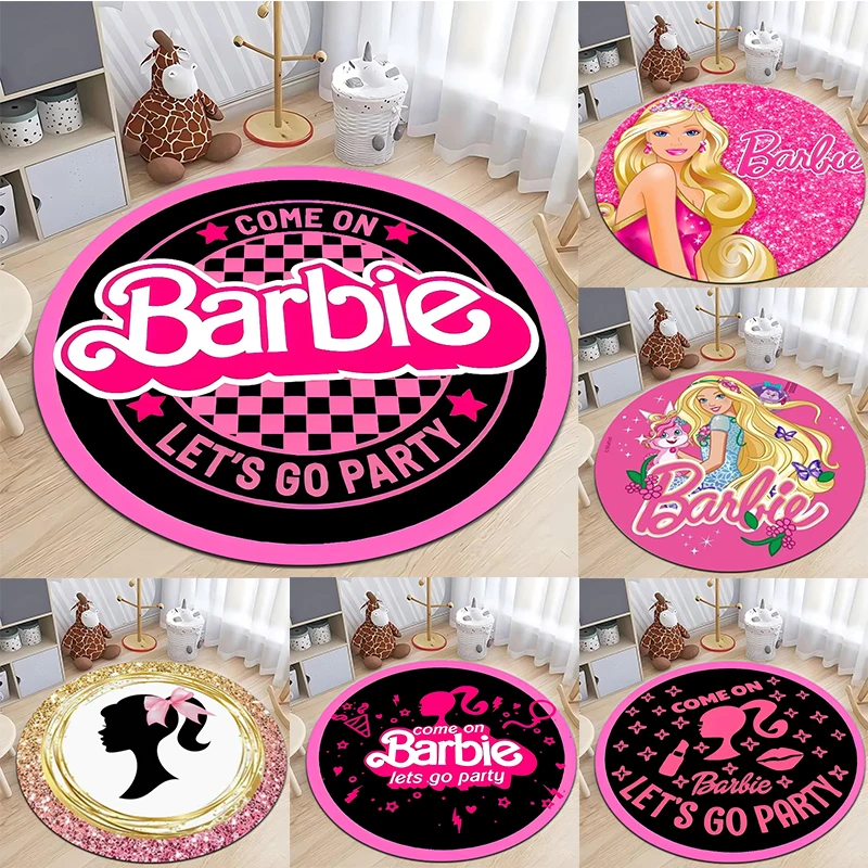 

MINISO Barbie Printed Round Rugs Anti-slip Round Carpets for Living Room Bedroom Decor Popular Rug Sofa Floor Mat Room Decor
