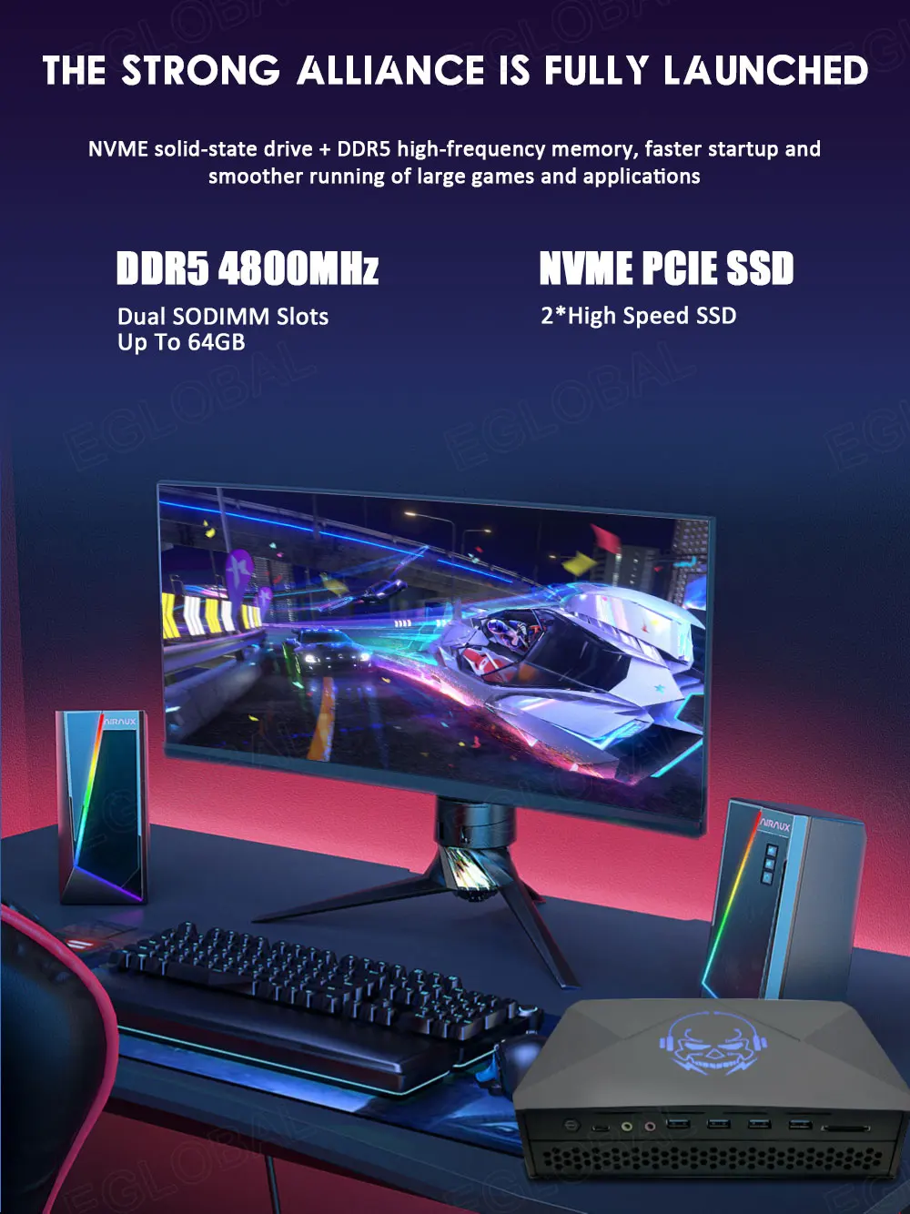 Eglobal Gamer Mini PC Intel i9 13900H i7 12650HX NVIDIA RTX 3060 12G GDDR6 DDR5 Windows 11 Pro Mini Gamer Desktop-Computer WiFi 6