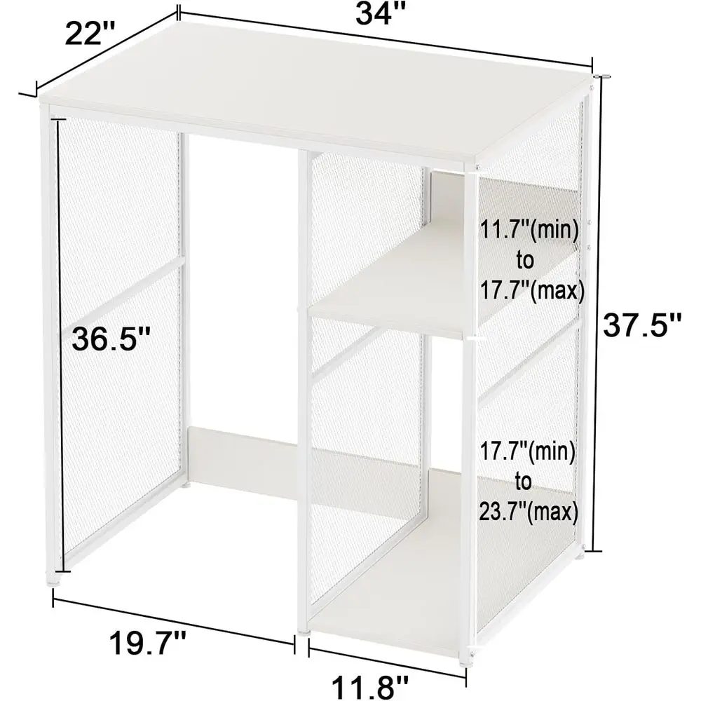 خزانة بار القهوة بيضاء مكونة من 3 طبقات مع مساحة تخزين للثلاجة الصغيرة، رف خباز المطبخ بتصميم بسيط، منظم أدوات مدمج للمنزل