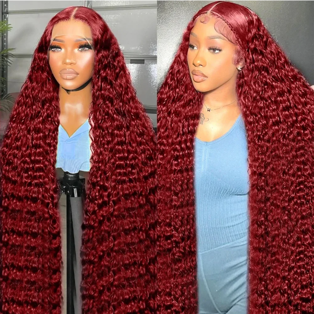 Mstoxic 99j Burgundy Frontal Lace Human Hair Wigs 180% Density deep wave 4×4 Lace Brazilian Human Hair Wigs For Black Women