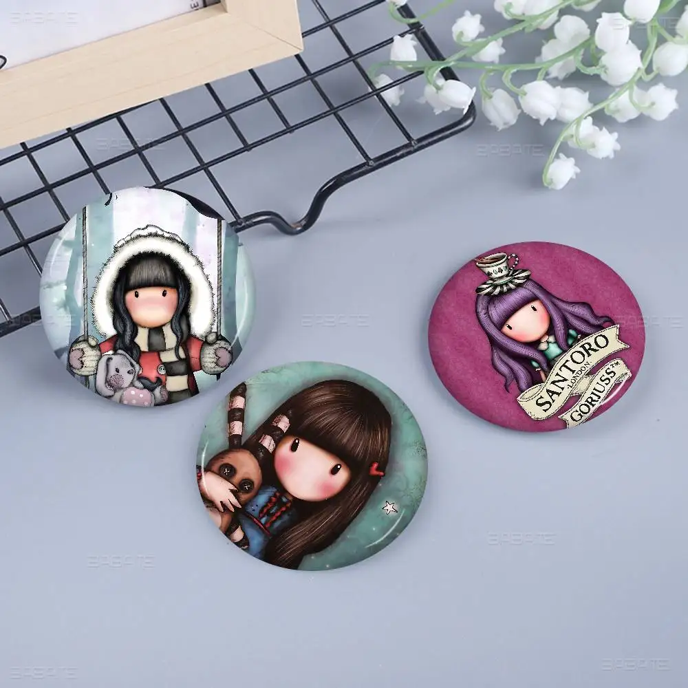 Cute Gorjusses Cartoon S-Santoro Creative Pins Funny Faces Round Snap-in Brooch Badge Backpack Hat Accessories Jewelry Gifts