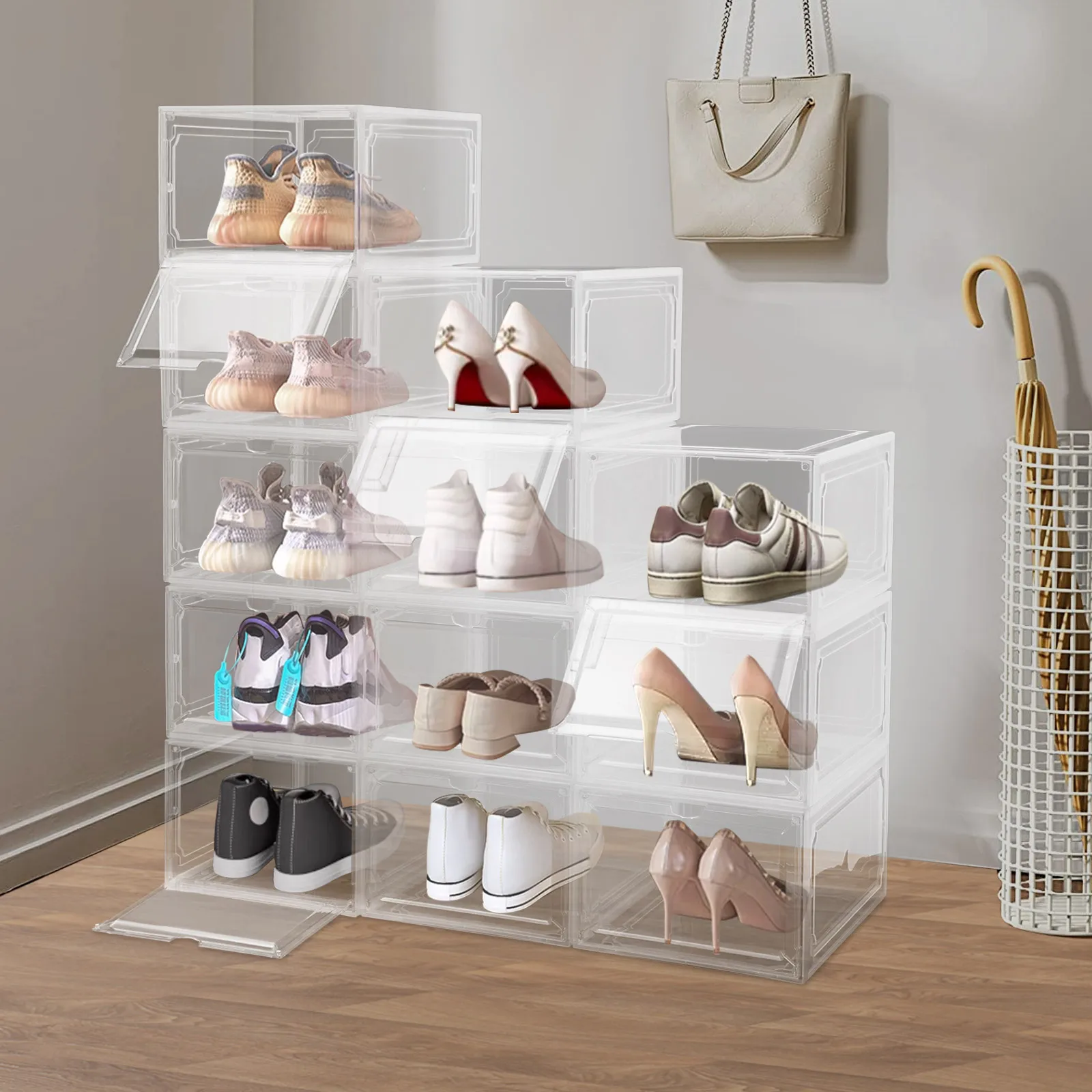 12-Pack Shoe Storage Containers Shoe Display Cases Clear Sneaker Boxes Stackable