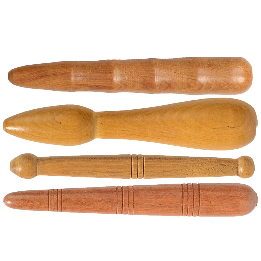 4-teiliges manuelles Fußmassagegerät aus Holz, Akupressurstangen zur Verbesserung der Durchblutung, leicht zu greifende Massagesticks zur Stressabbau und