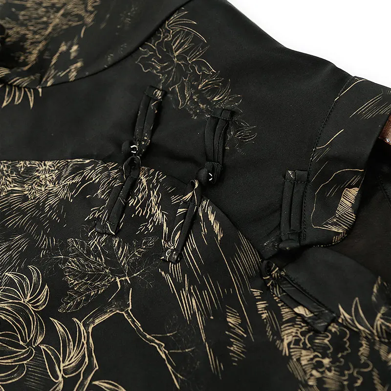 BirdTree-40MM Watered Gauze Silk Elegant เสื้อผู้หญิงแขนสั้น Jacquard, สไตล์จีนใหม่เสื้อหลวม, ฤดูร้อน T56964CC