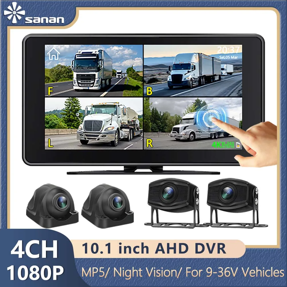 

4Channel 10.1 inch Touch Screen DVR Monitor System 1080P AHD Camera Color Night Reversing Parking Recorder For Car/RV/Bus/Truck