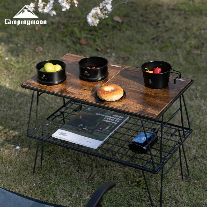 

Outdoor Camping T-2351 Fire Patterned Folding Table with Expanded Tabletop Classic Retro Wooden Storage Board Folding Table