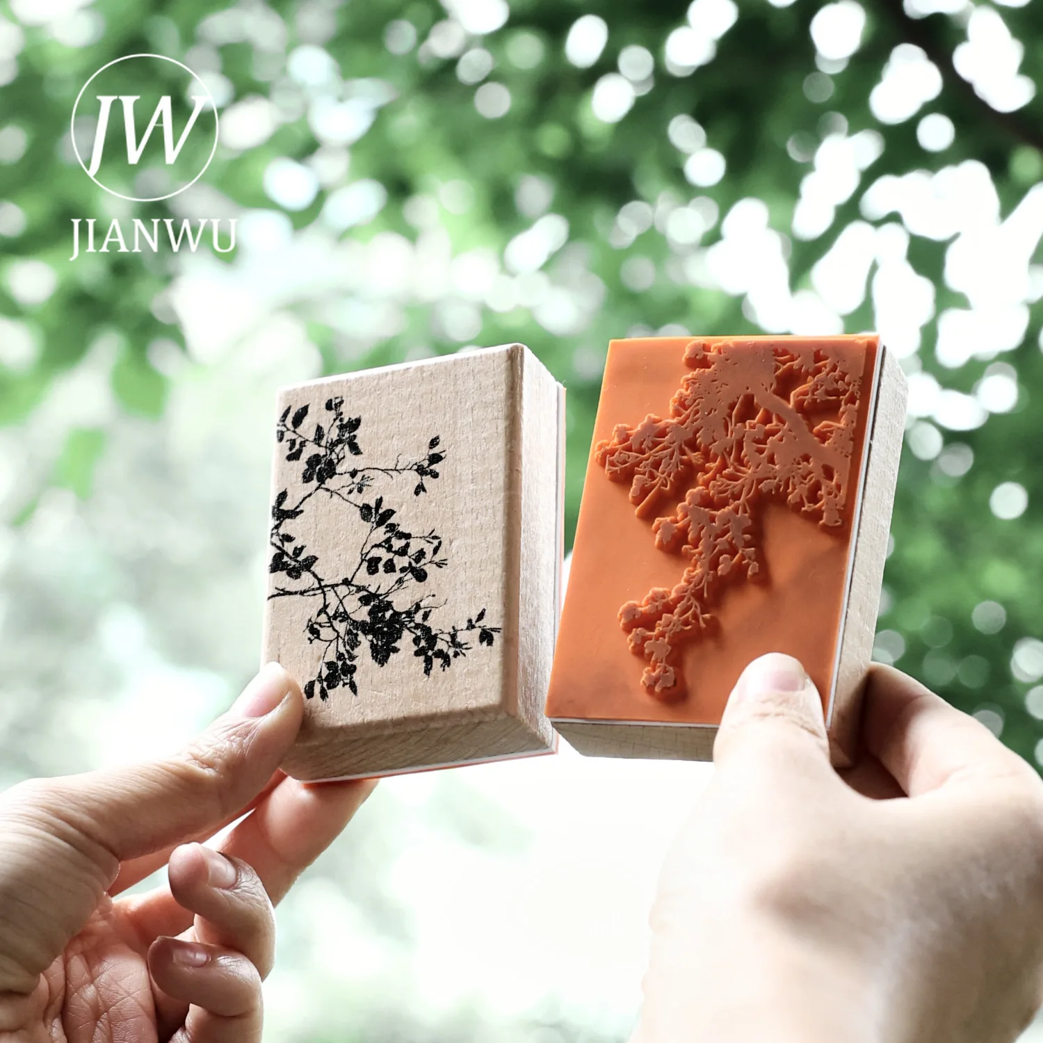 JIANWU Vintage Tree Shadow Landscape Material Collage Wooden Stamp Creative DIY Journal Student Supplies Stationery view 3