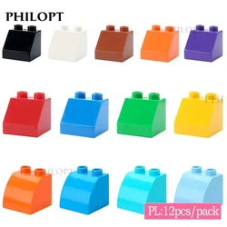 12pcs High brick sloping surface Circular Arc 2x2 dots Building Blocks Accessory Gift Kid DIY Toys Compatible Big Size Basic Set