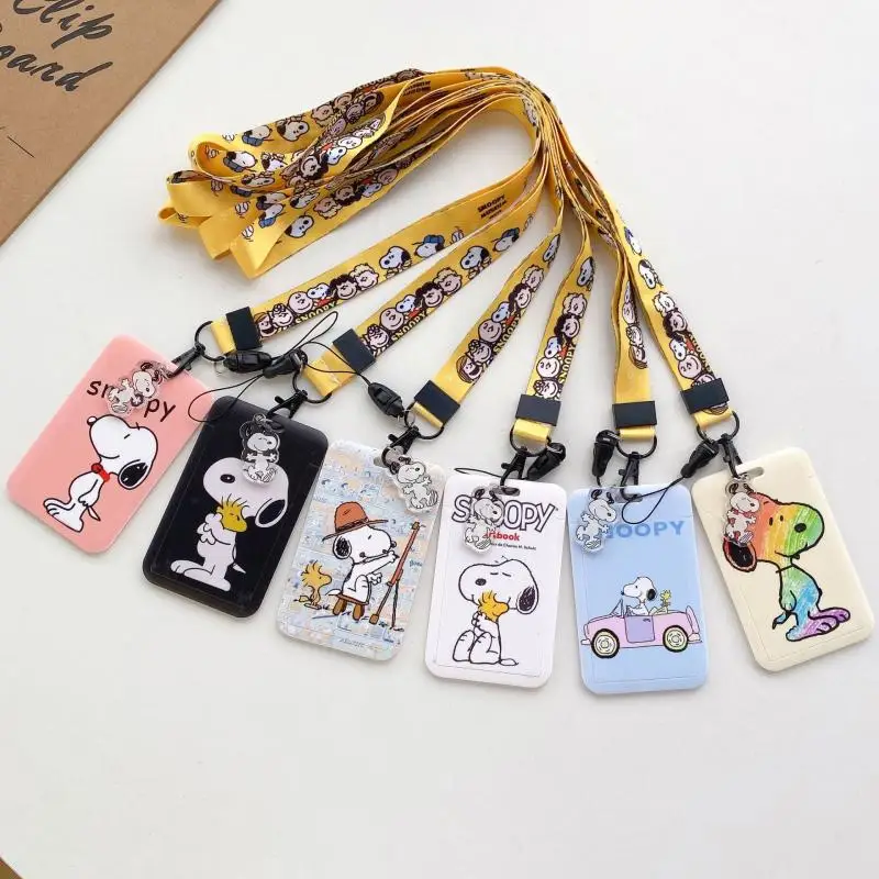 2025 Snoopy Card Case Kawaii Miniso Student Cartoon Campus Card Bus Card Hanging Rope Id Protective Shell