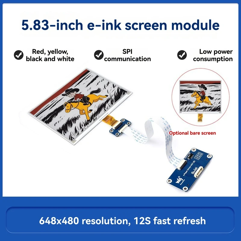 5.83-Inch 40Pin E-Ink Screen 648x480 E-Paper Red Yellow Black White E-Paper Display SPI Interface