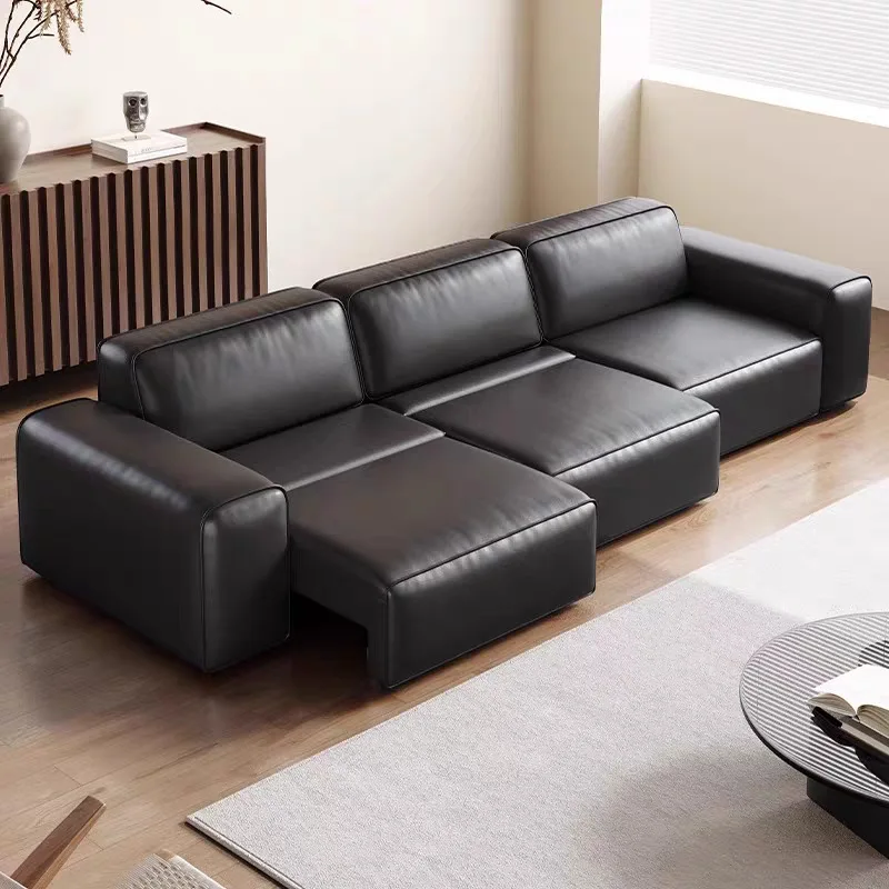 Retractable dual-purpose variable bed first layer cowhide living room sofa