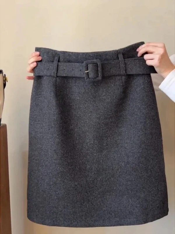 

Юбка миди женская корейская из шерсти, больших размеров, с высокой талией, А-силуэт, с поясом, осенне-зимняя, стройнящая, элегантная, для коррекции фигуры