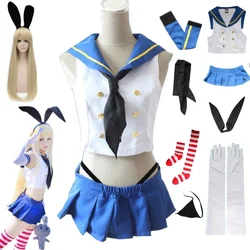 Shima kaze Cosplay Anime Kantai Sammlung Shima kaze Cosplay Kostüm Mädchen Uniformen Perücke Seemann Kleid Anzug Halloween Party