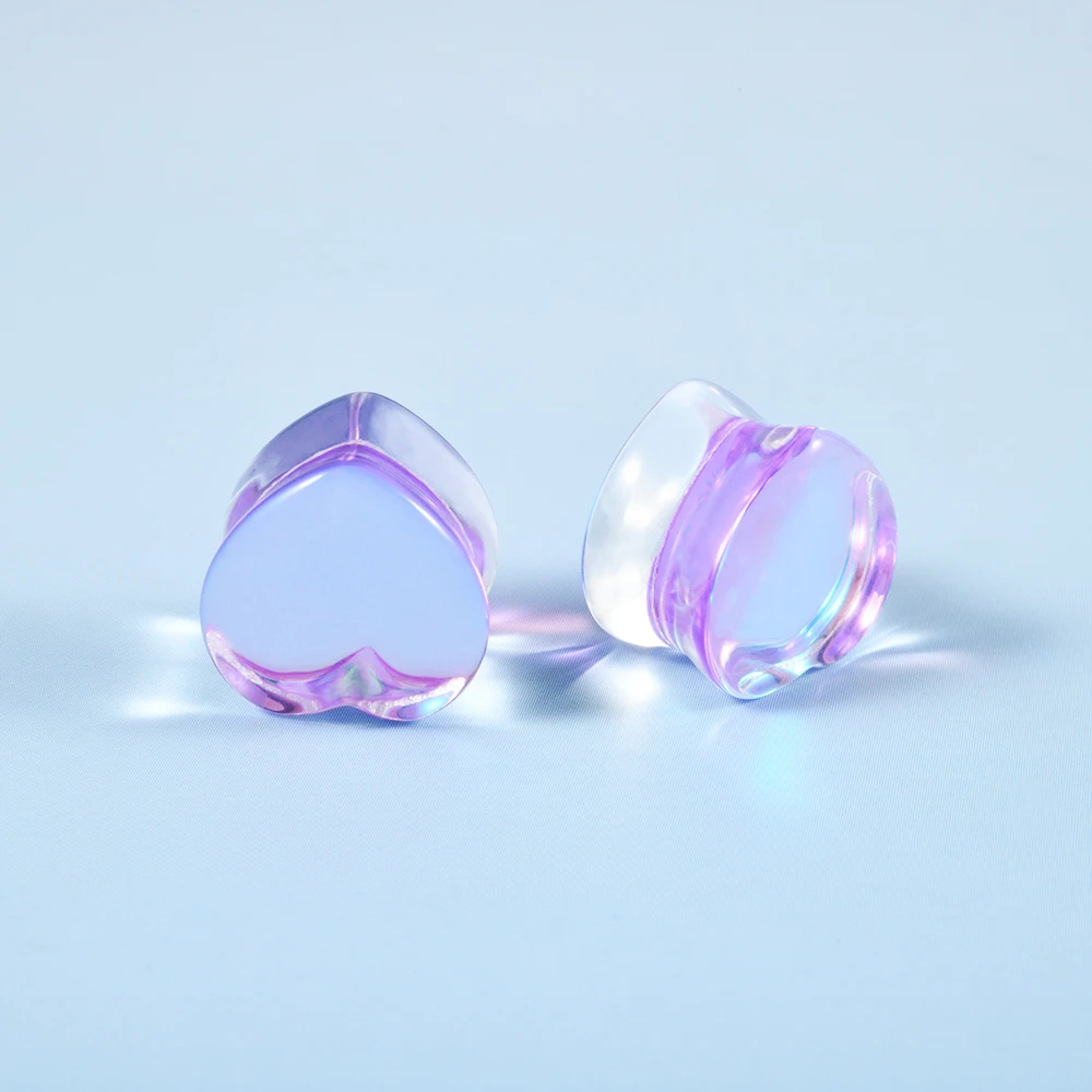 Mode Transparent Solide Rosa Lila Glas Herzförmige Ohr Expander Ohrmuschel Piercing Schmuck Ohr Expansion Artefakt 6-25mm – Detail 23