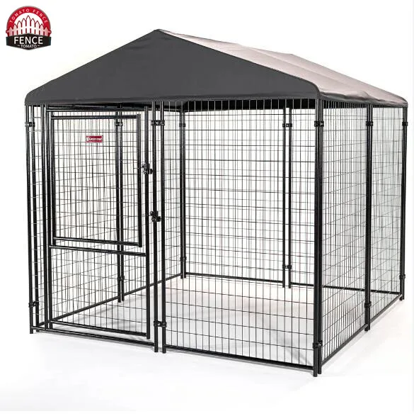 Black Steel 8 Ft X 4 Ft X 6 Ft Dog Fence Dog Kennel Outdoor Steel Fence With Canopy