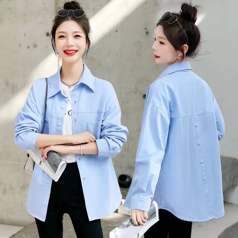 

Spring Autumn Women Shirt Korean Versatile Long Sleeve Loose Female Windbreakers Casual Tops Denim Shirt Jacket Women Outerwear