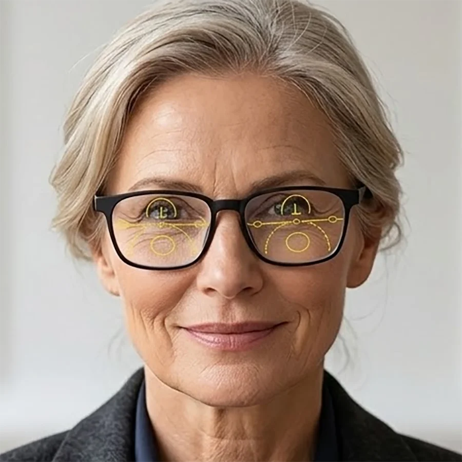 Herren Damen Progressive Multifokal-Lesebrille Quadratisches Design Metallgläser Designer-Luxusmarke Klare Gläser Bequemer Tragekomfort
