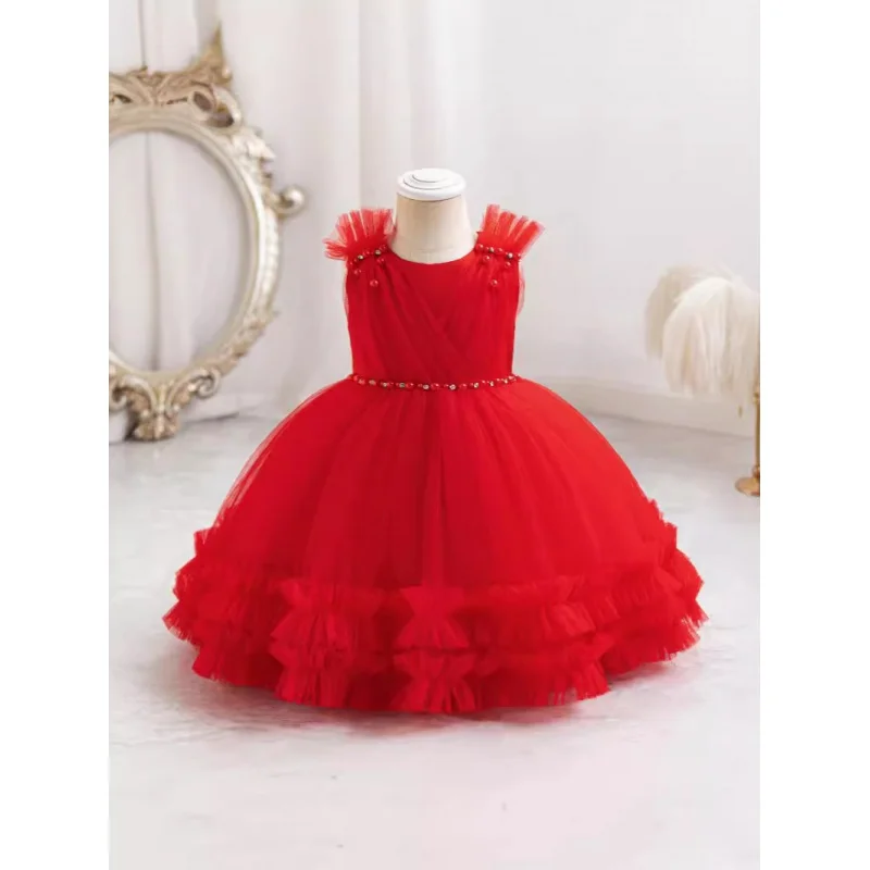 

2024New Children's Children's Dress One Year Old Celebration Dress Princess Dress Pettiskirt Lace Dress Wholesale