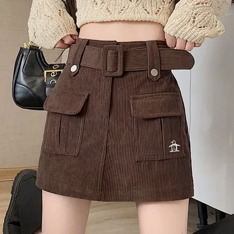 

Luxury Golf Belt Women Golf Wear 2024 Autumn New Korean Golf Skirt Fashion High Waist Corduroy Skirt Pants Women's Golf Clothes