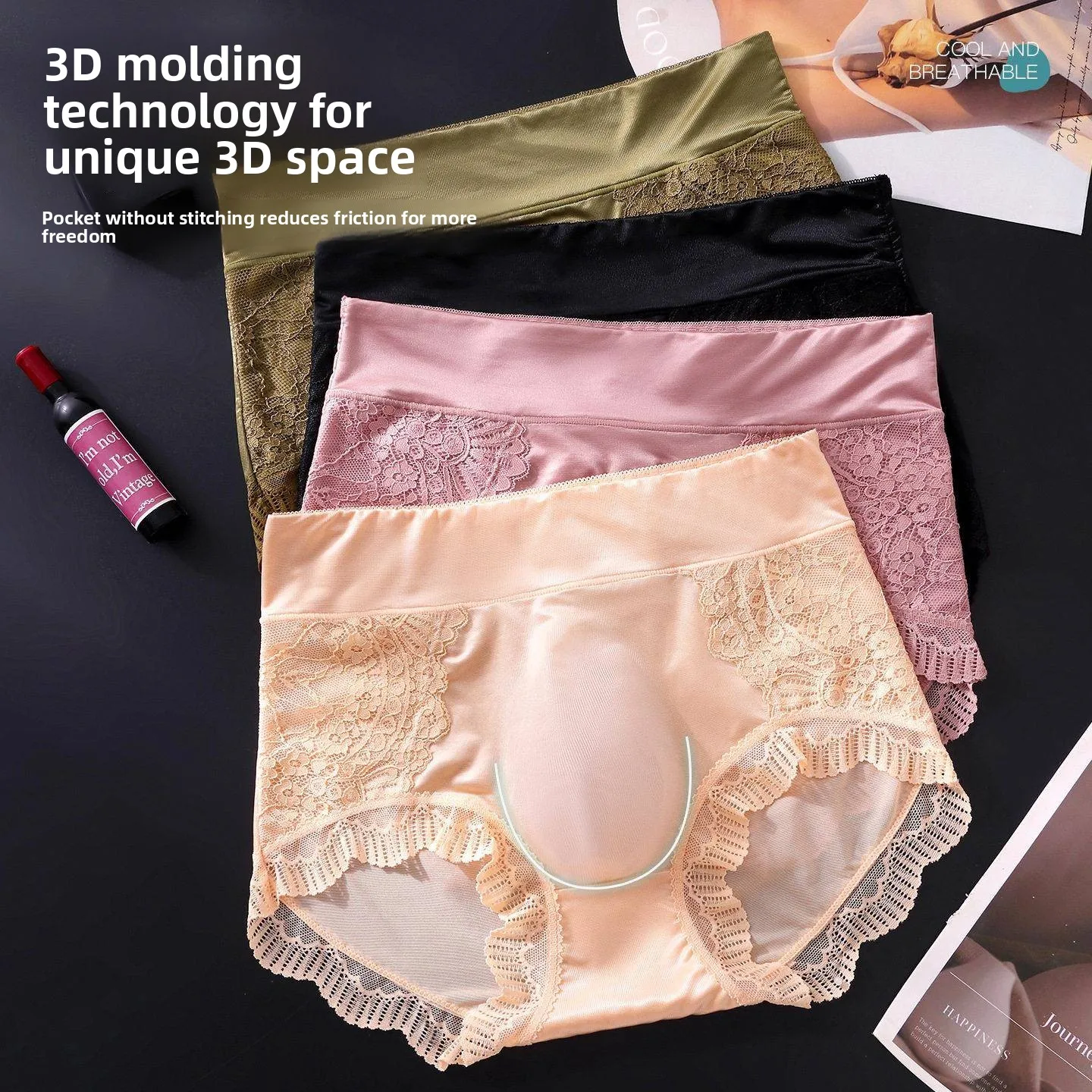 Men's Ice Silk Lace Underwear Spacecraft Mold Lace  Seamless Breathable Multicolor  Pants Comfortable mid Waist N...
