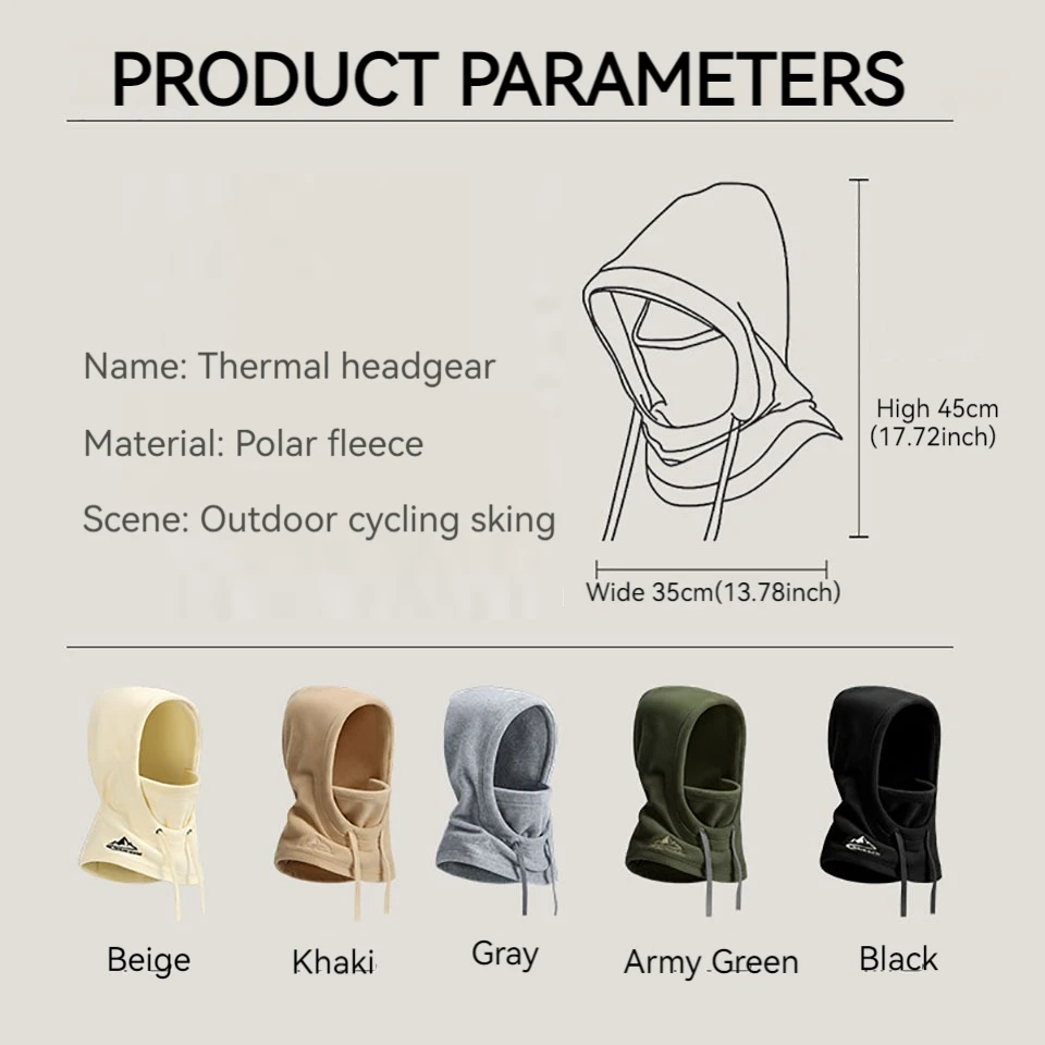 GTUBIKE Winter Thermal Fleece Ski Mask Full Face Head Coverings Snowboard Hooded Scarfs Winter Sports Warm Cycling Headgear