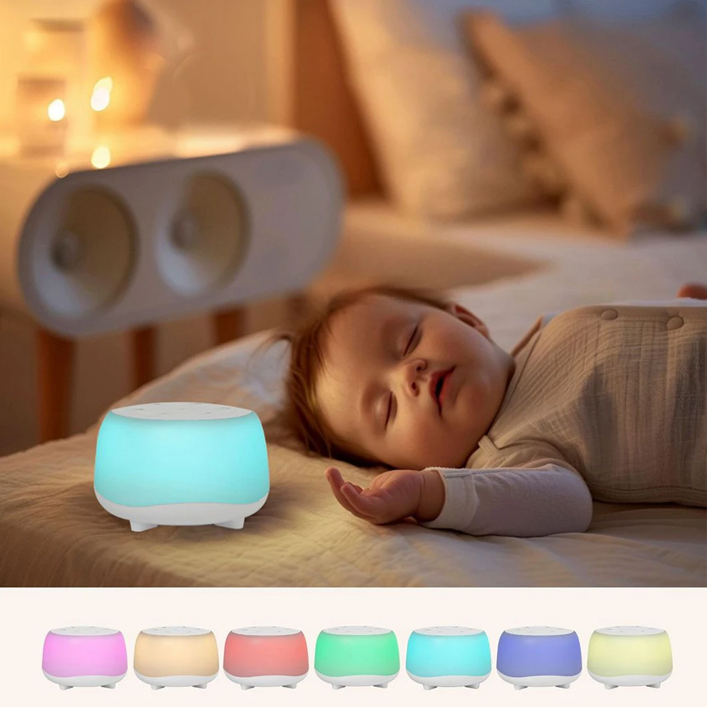 Neue Desktop White Noise Machine Schlafgeräuschmaschine zum Schlafen und Entspannen für Babyschlafschnuller mit 7-Farben-Nachtlichtern