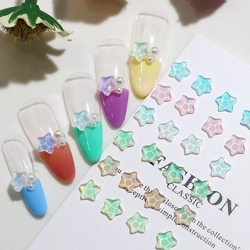 50 pçs super brilho macaron colorido pentagrama fundo plano diamantes arte do prego strass decorações manicure diy ondulação encantos